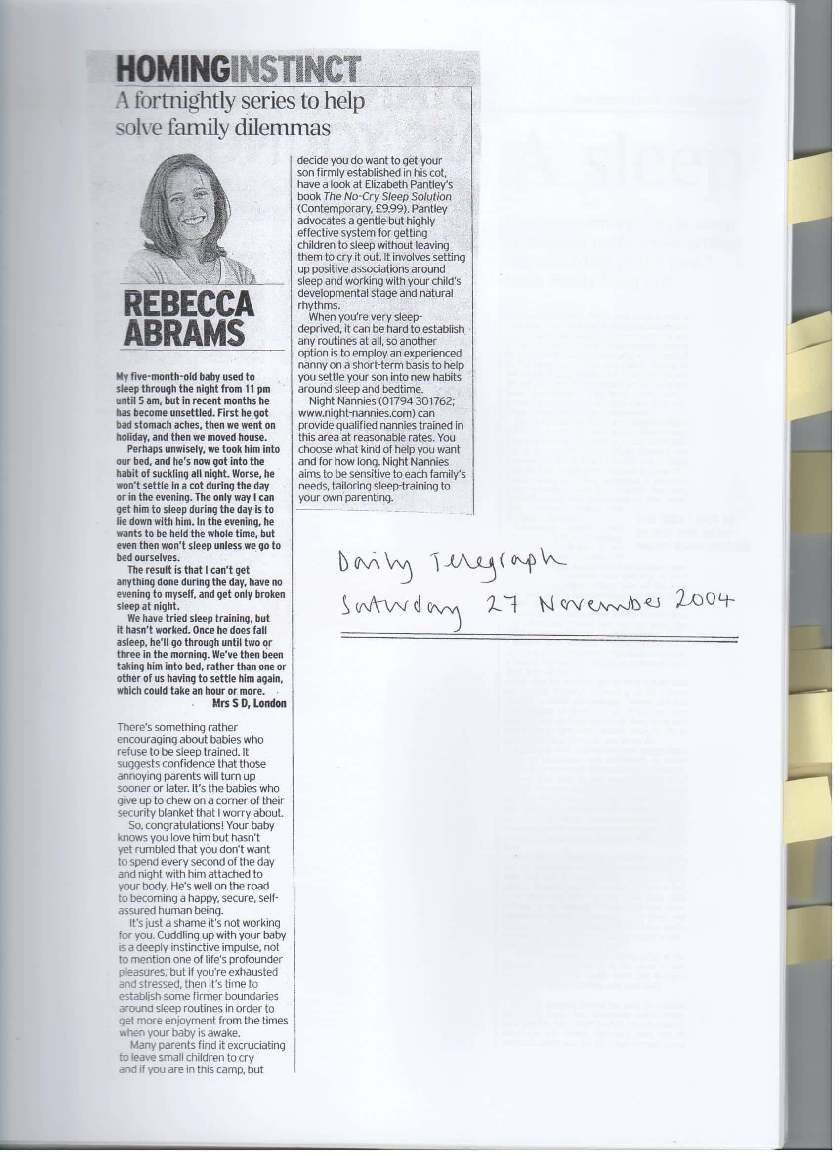 Daily Telegraph - Night Nannies